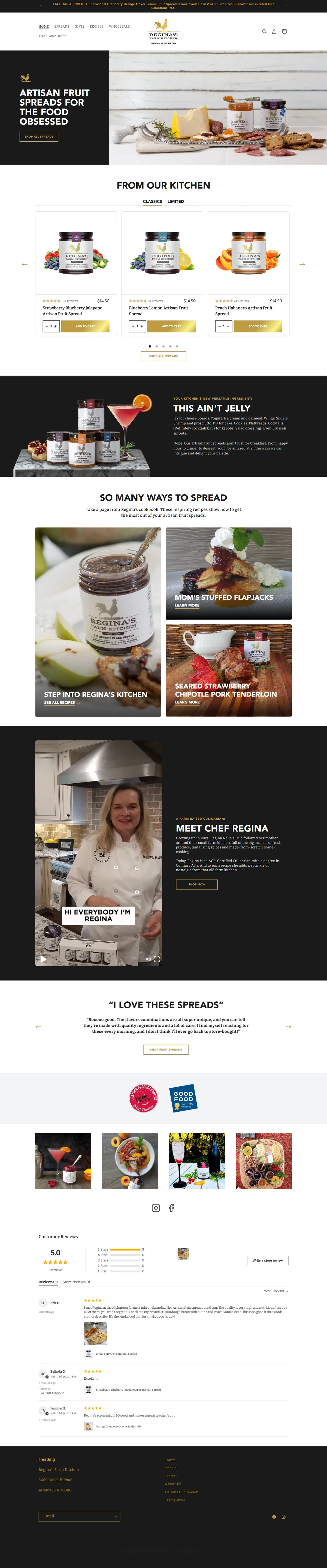 Regina's Farm Kitchen homepage, full length